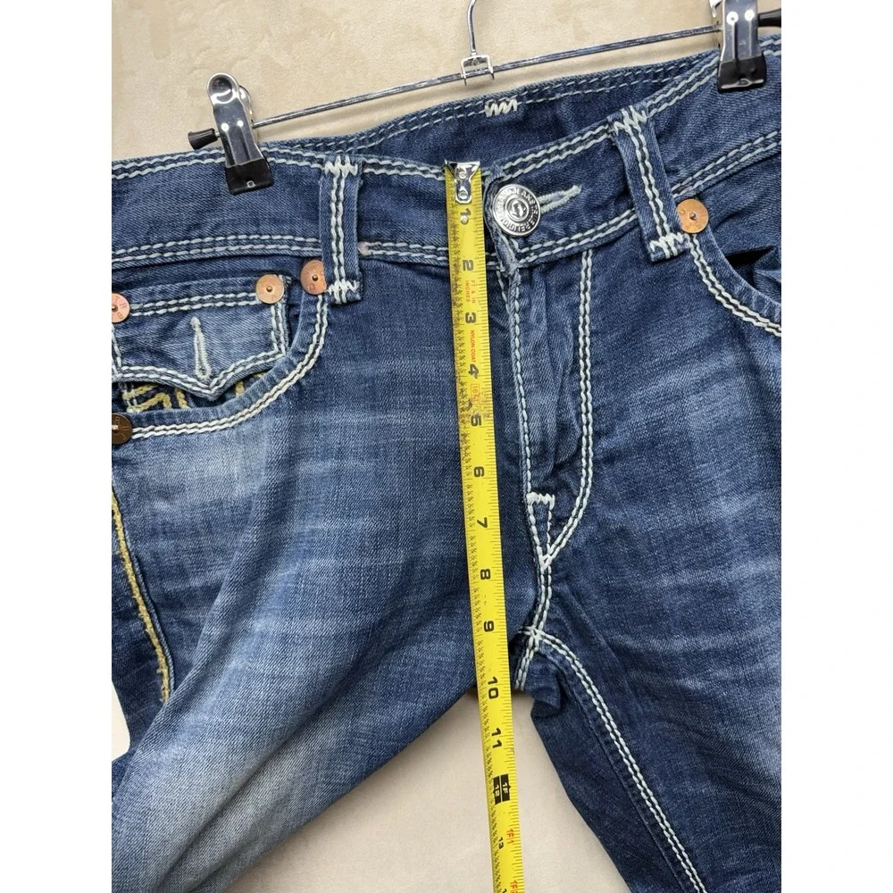 True Religion Straight Mega T Jeans Mens 33 Flap Pocket Mud Slinger Thick Stitch